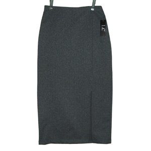 LC Laura Cruz Size Small Gray Herrington Skirt mid front leg slit stretch knit p